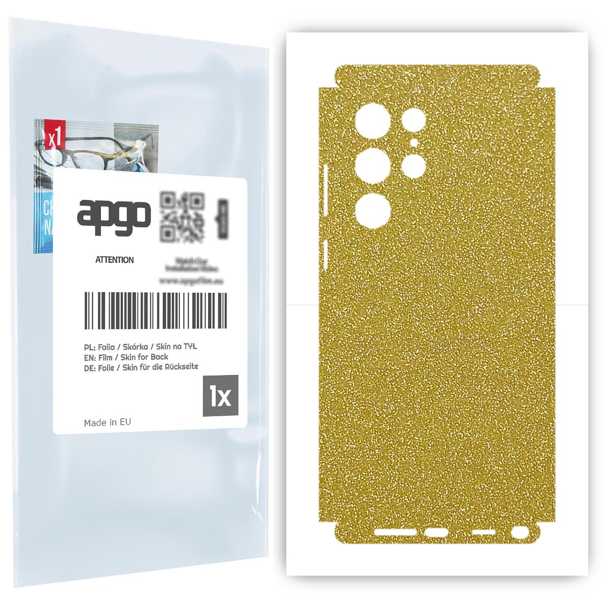 Folia naklejka skórka strukturalna na TYŁ+BOKI do Samsung Galaxy S22 Ultra -  Brokat Złoty - apgo SKINS