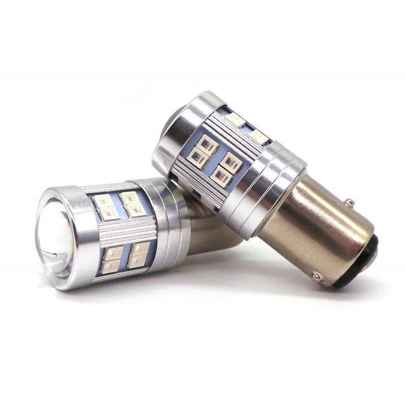 P21/4W LED żarówka BAZ15D 12-24V CANBUS czerwona mocna motoLEDy