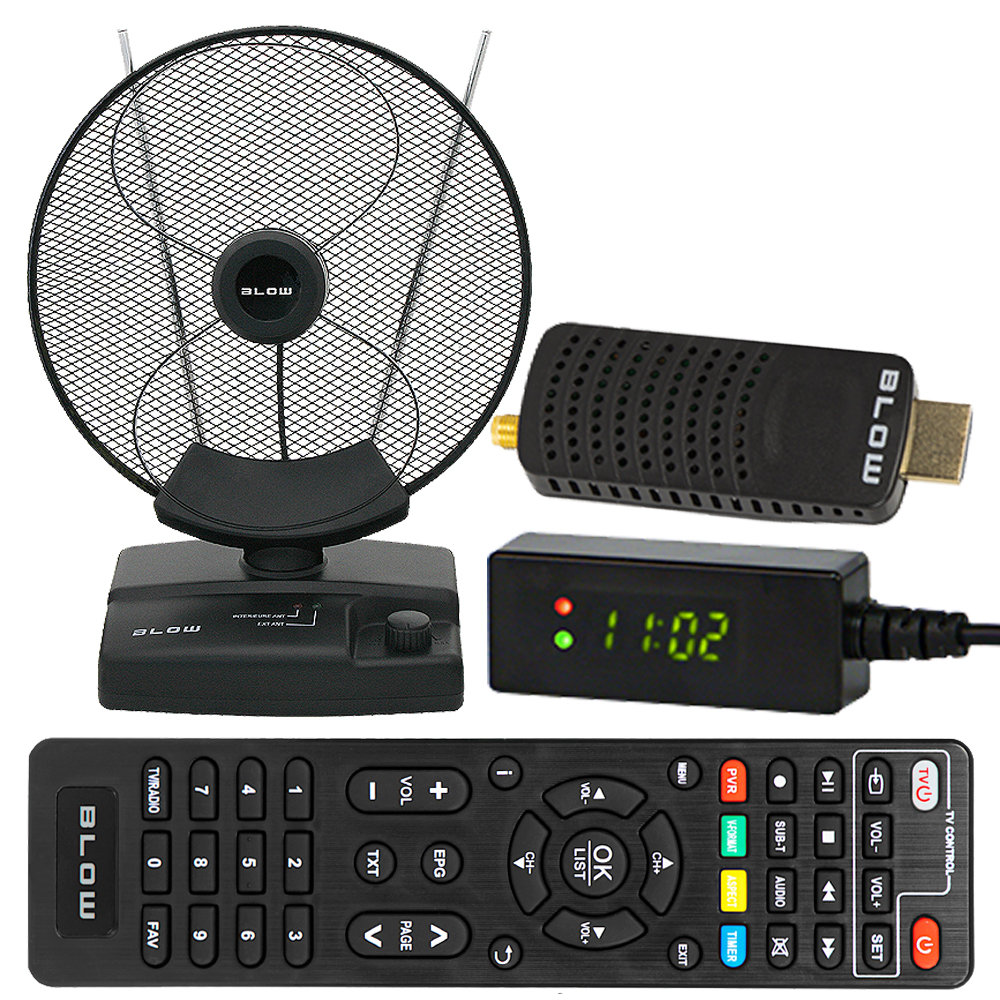 Tuner DVB-T2 BLOW 7000FHD MINI H.265 HEVC + antena pokojowa BLOW ATD17