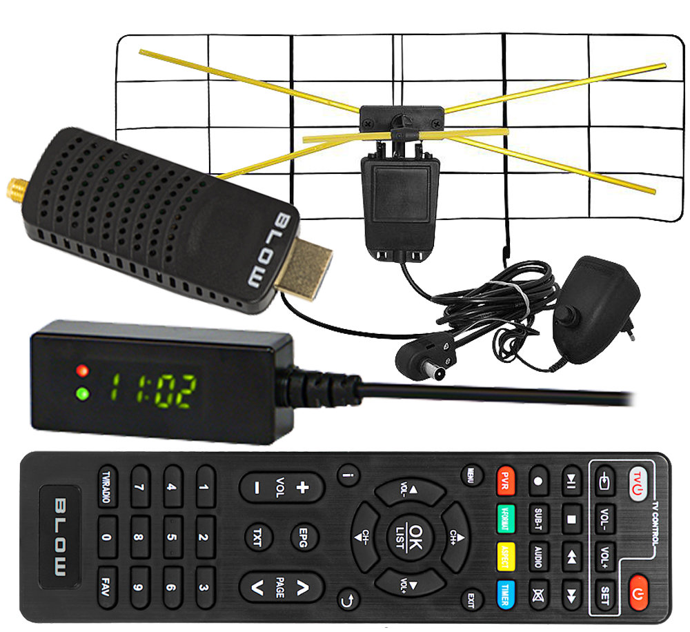 Tuner DVB-T2 BLOW 7000FHD MINI H.265 HEVC + antena pokojowa