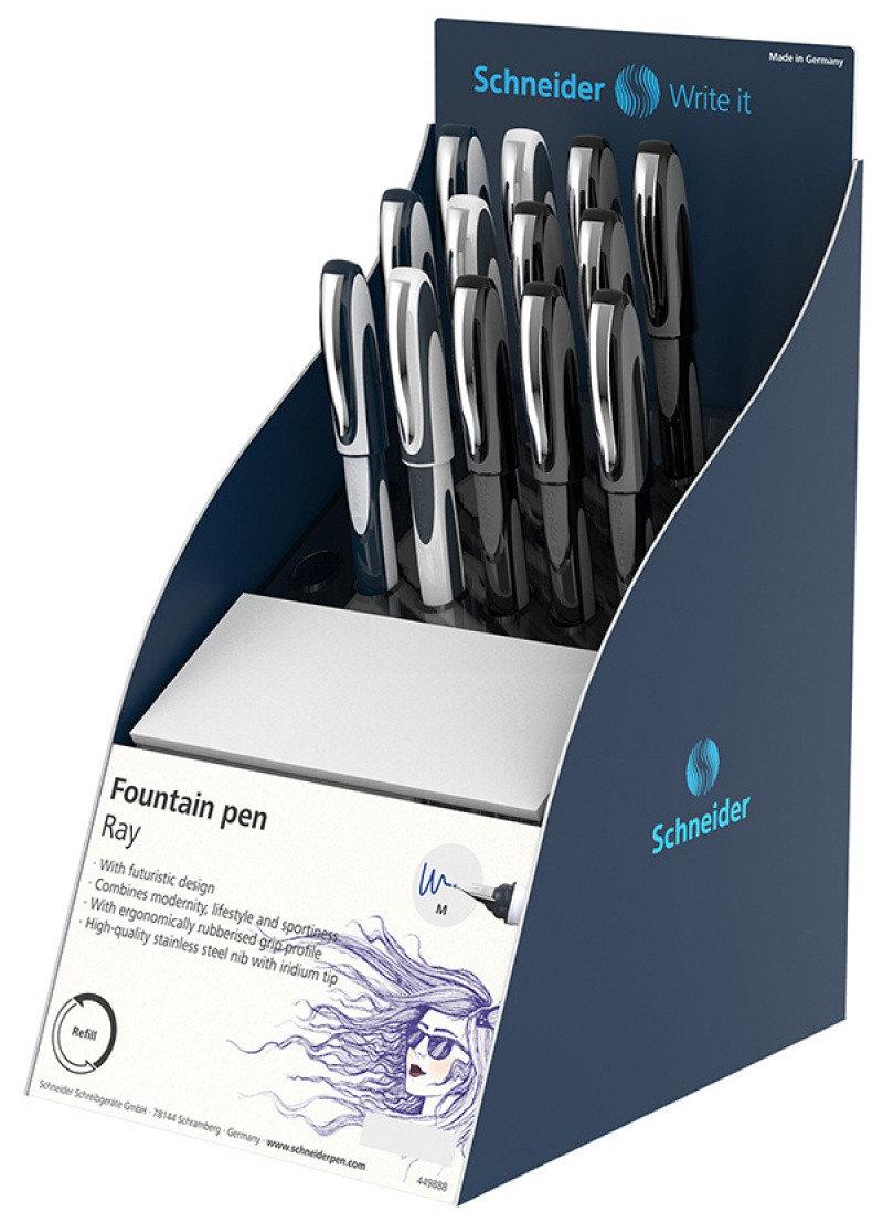 Schneider Display piór wiecznych Ray, M, 12szt. + 1szt. GRATIS, mix kolorów SR304332