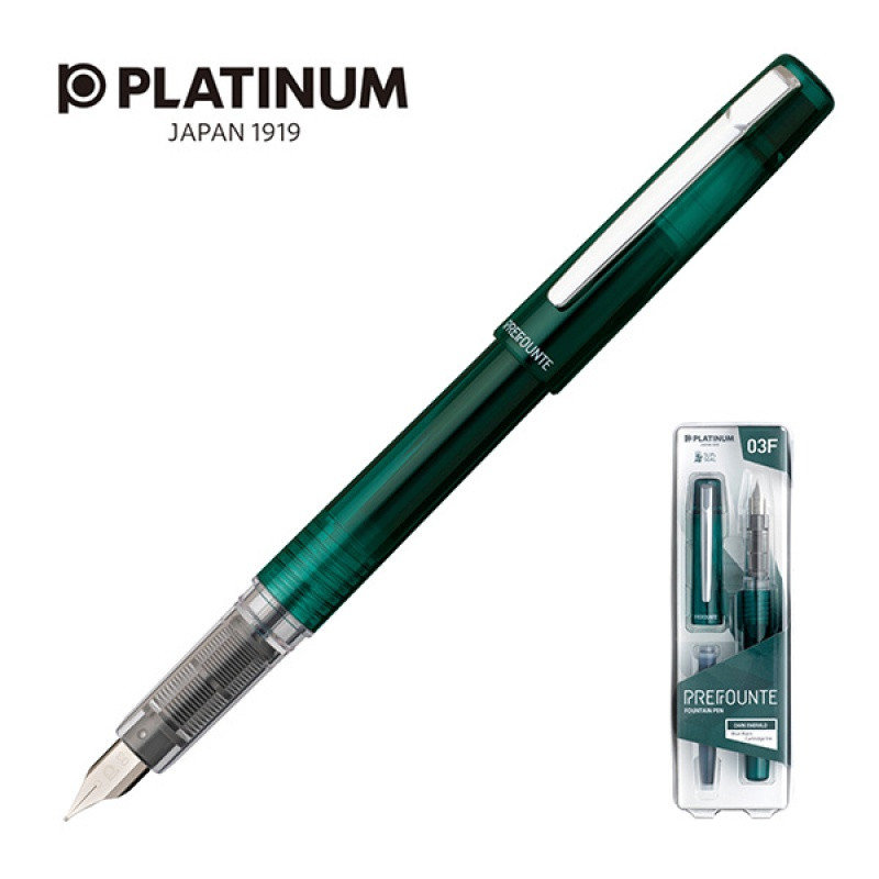 pióro wieczne platinum prefounte dark emerald, f, w plastikowym opakowaniu, na blistrze, zielone