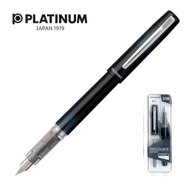 pióro wieczne platinum prefounte graphite blue, m, w plastikowym opakowaniu, na blistrze, granatowe