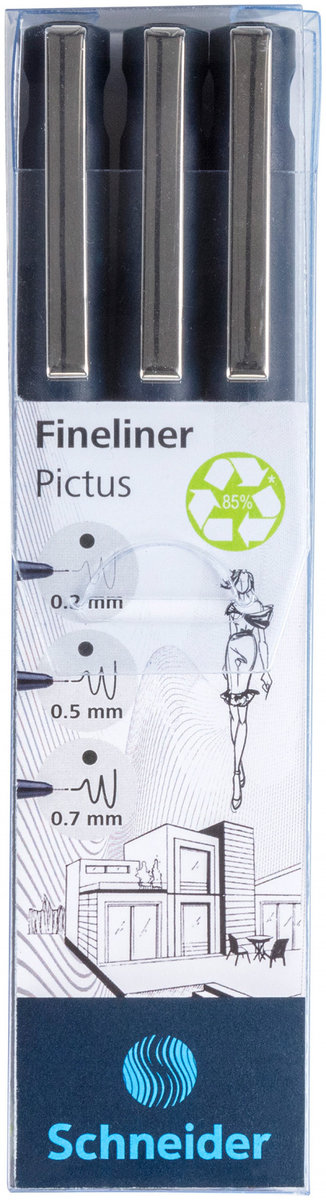 zestaw cienkopisów schneider pictus, 3 szt., czarne, mix grubości