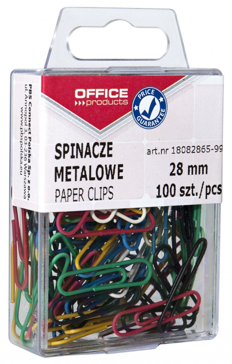 Office products OFFICE PRODUCTS Spinacze kolorowe powlekane, 28mm, w pudełku, 100szt., mix kolorów 18082865-99