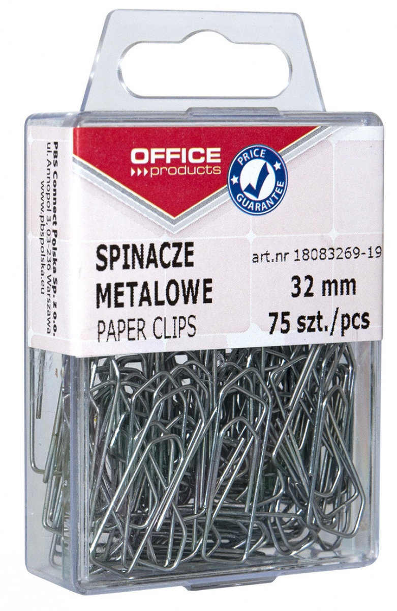 Office products OFFICE PRODUCTS Spinacze metalowe 32mm, w pudełku, 75szt., srebrne 18083269-19