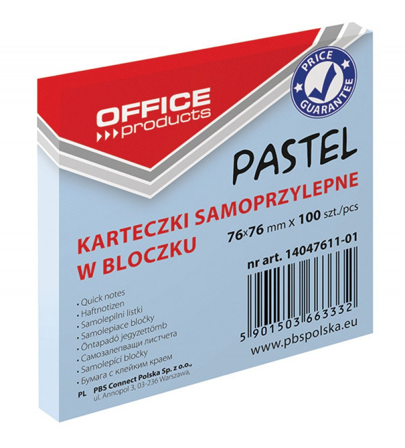 Office products Karteczki samop. 76x76 past. Nieb