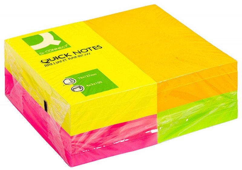 Q-Connect Bloczek samoprzylepny Rainbow, 127x76mm, 4x3x80k, neon, mix kolorów KF01350