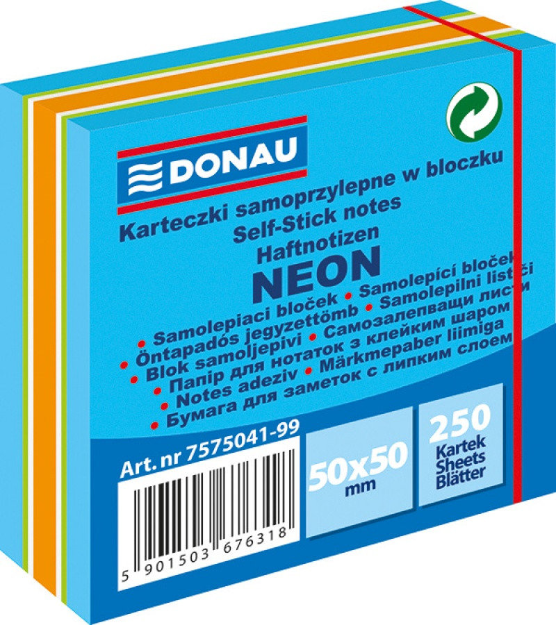 Donau Mini kostka samoprzylepna 50x50 mm 1x250 kart neon-pastel mix niebieski