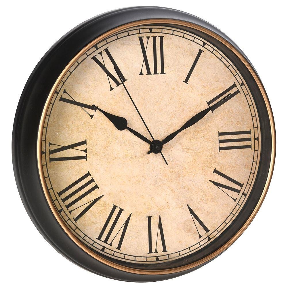 Zegar ścienny wiszący okrągły klasyczny czarny rzymskie liczby retro vintage loft 33 cm kod: O-569324