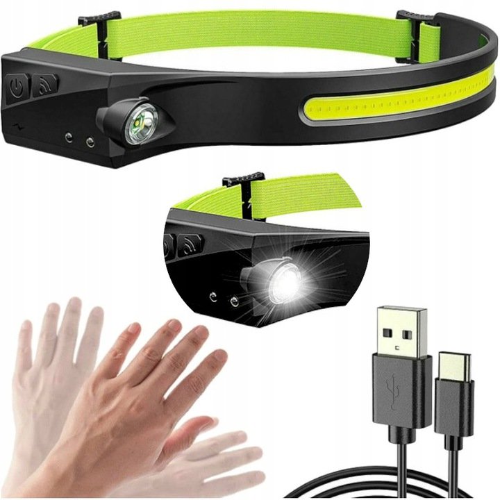 Latarka Led Czołówka Lampka Czołowa Aku Usb IPX4
