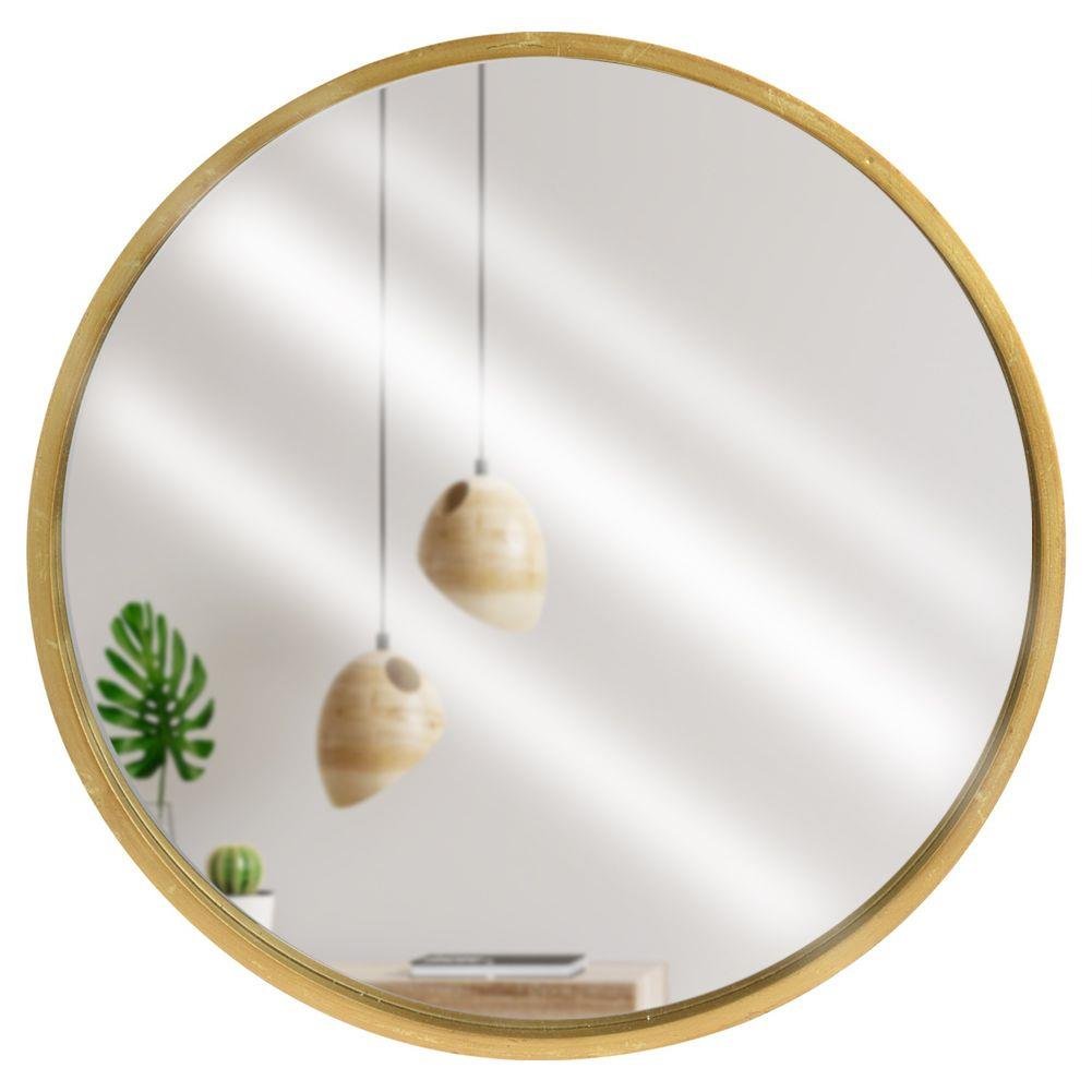 Vilde Lustro w złotej drewnianej ramie okrągłe ścienne złote łazienkowe do salonu 50 cm O-569198 + O-569198