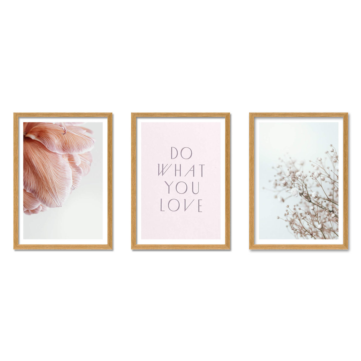 Zestaw drewnianych ramek - galeria ramek na 3 zdjęcia + szablon do powieszenia ram