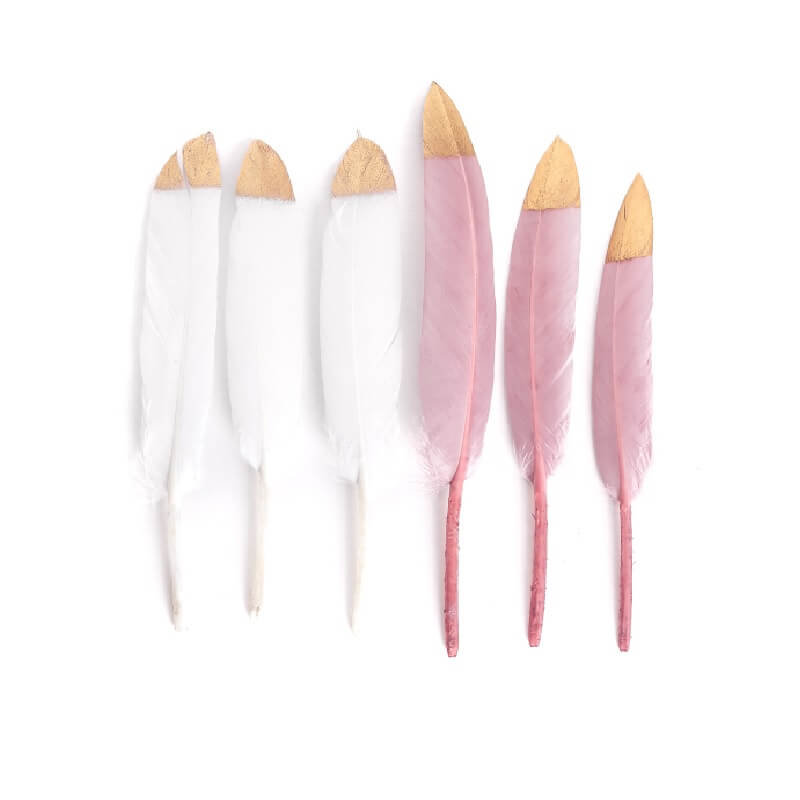 Piórka Dekoracyjne, Białe I Różowe Ze Złotem 6 Szt.