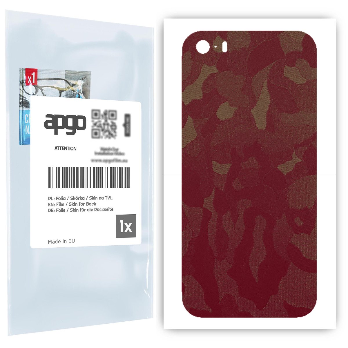 Folia naklejka skórka strukturalna na TYŁ do Apple iPhone SE (2016 pierwszy model) -  Moro | Camo Bordowy - apgo SKINS