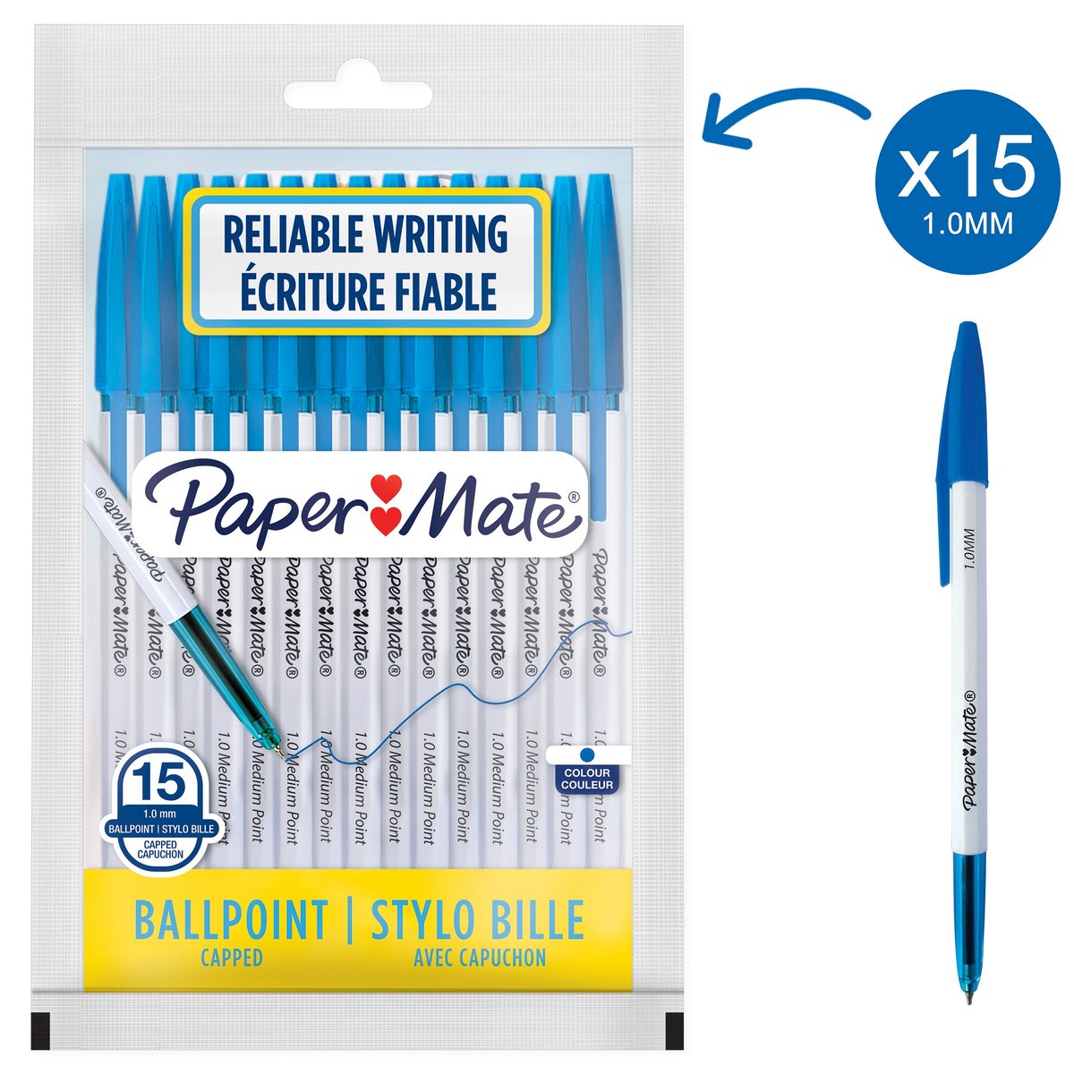 Paper Mate Długopis ze skuwką Paper Mate 045 medium 1,0 mm) niebieski 15 szt 2108127 2108127