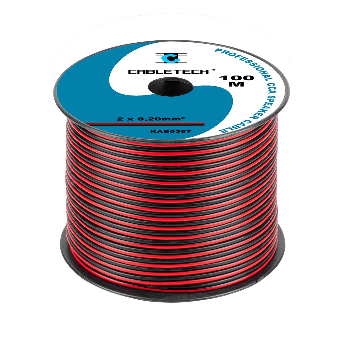 CABLETECH KAB0387 Kabel głośnikowy CCA 0.20mm czarno-czerwony (rolka 100m) LEC-KAB0387