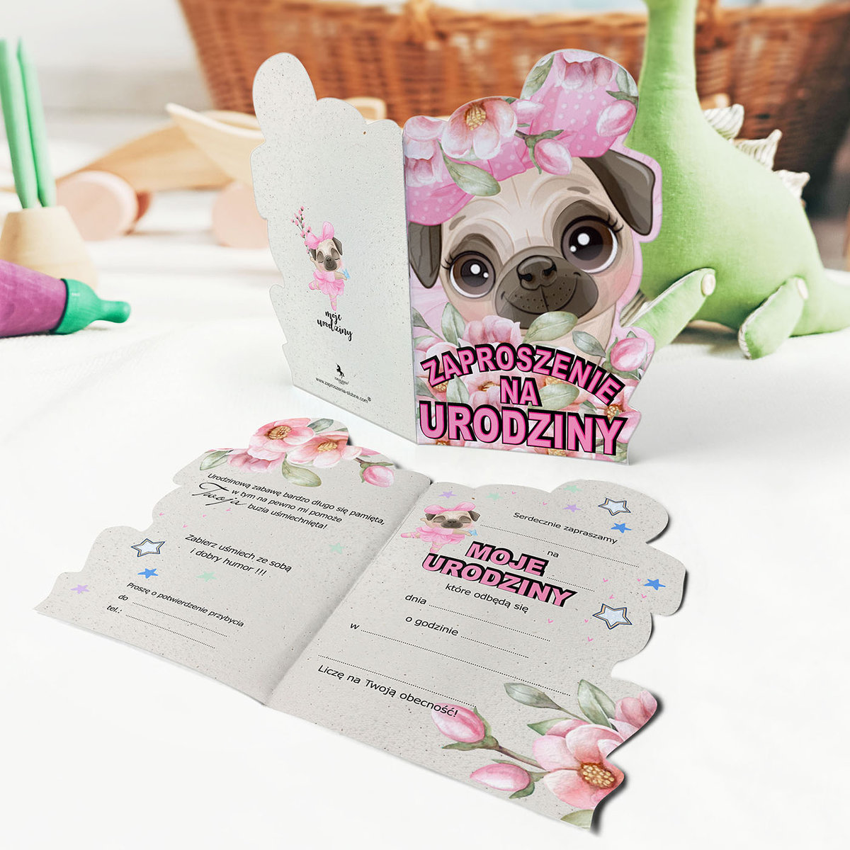 Zaproszenia Urodzinowe Mops Dziewczynka  63233