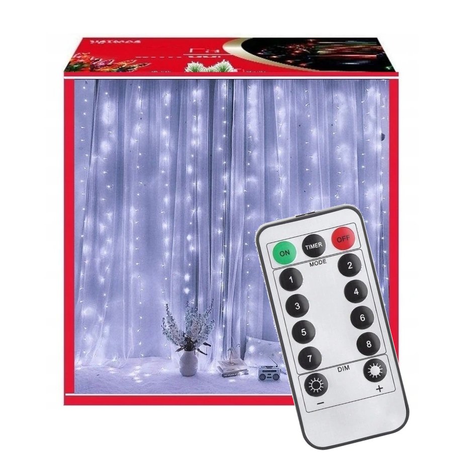 Kurtyna Świetlana 300 Led 3X3M Kolor Zimny Pilot