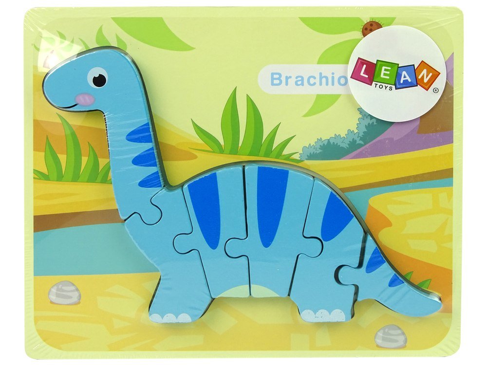 Import LEANToys Drewniane Puzzle Dinozaur Brachiosaur Niebieski LT-10340-0