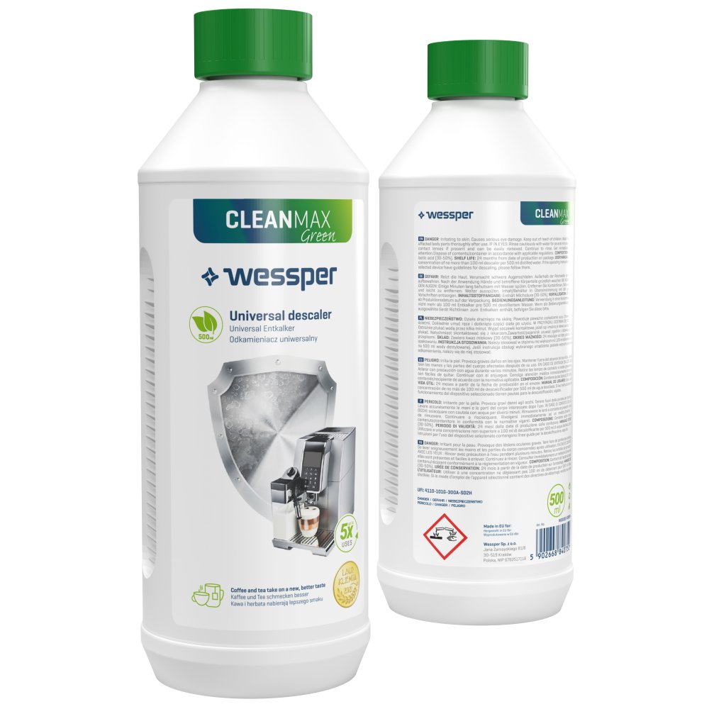 2X Wessper Cleanmax Green Odkamieniacz Do Ekspresu, Czajnika, Żelazka 500Ml