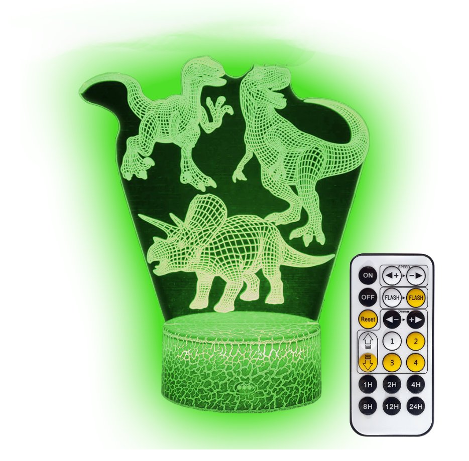 Lampka Nocna 3D Led Grupa Dinozaur T-Rex Raptor Usb + Pilot Rgb