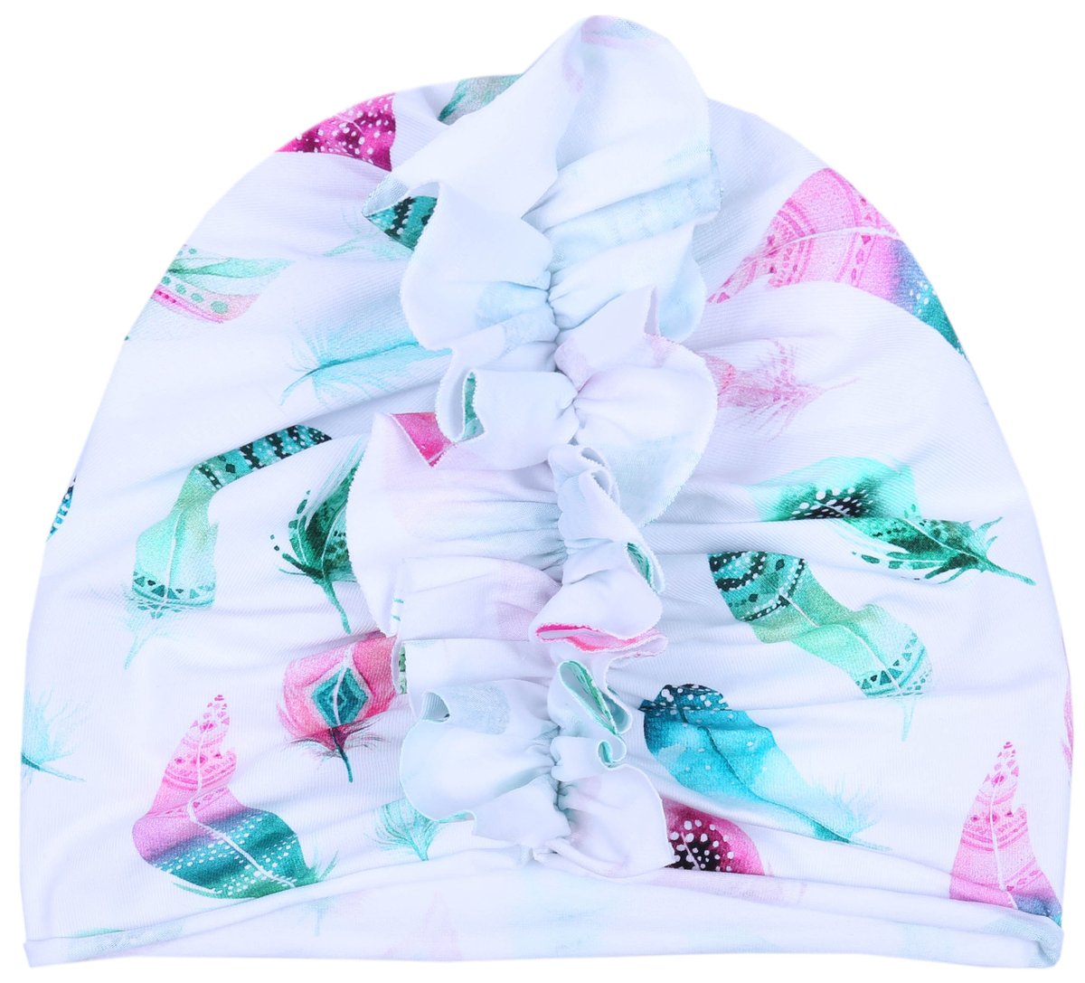 Biała, Dziewczęca Czapka/Turban W Piórka