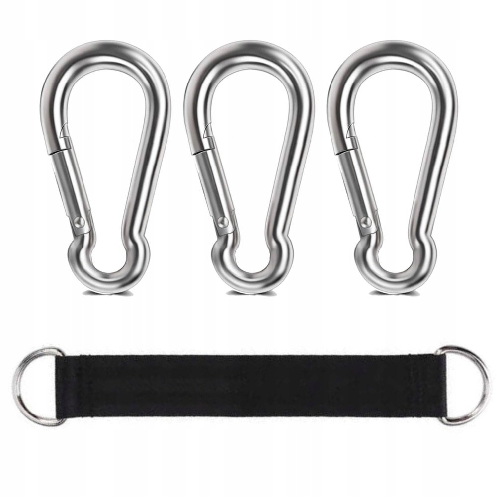 3X Stalowy Karabińczyk Nierdzewny +Pasek Mocujący