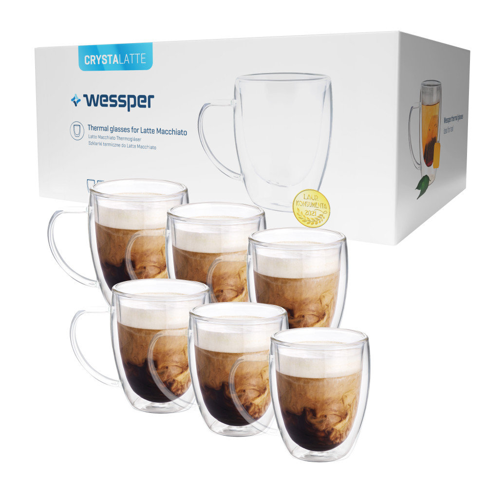 Wessper Crystal Latte- Szklanki Z Uchem Do Latte/Kawy/Herbaty 350Ml 6Szt.