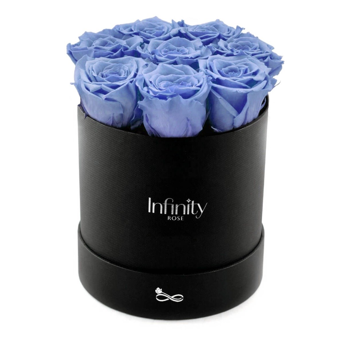 Stabilizowane Niebieskie - Błękitne Wieczne Róże W Czarnym Dużym Flower Boxie Infinity Rose
