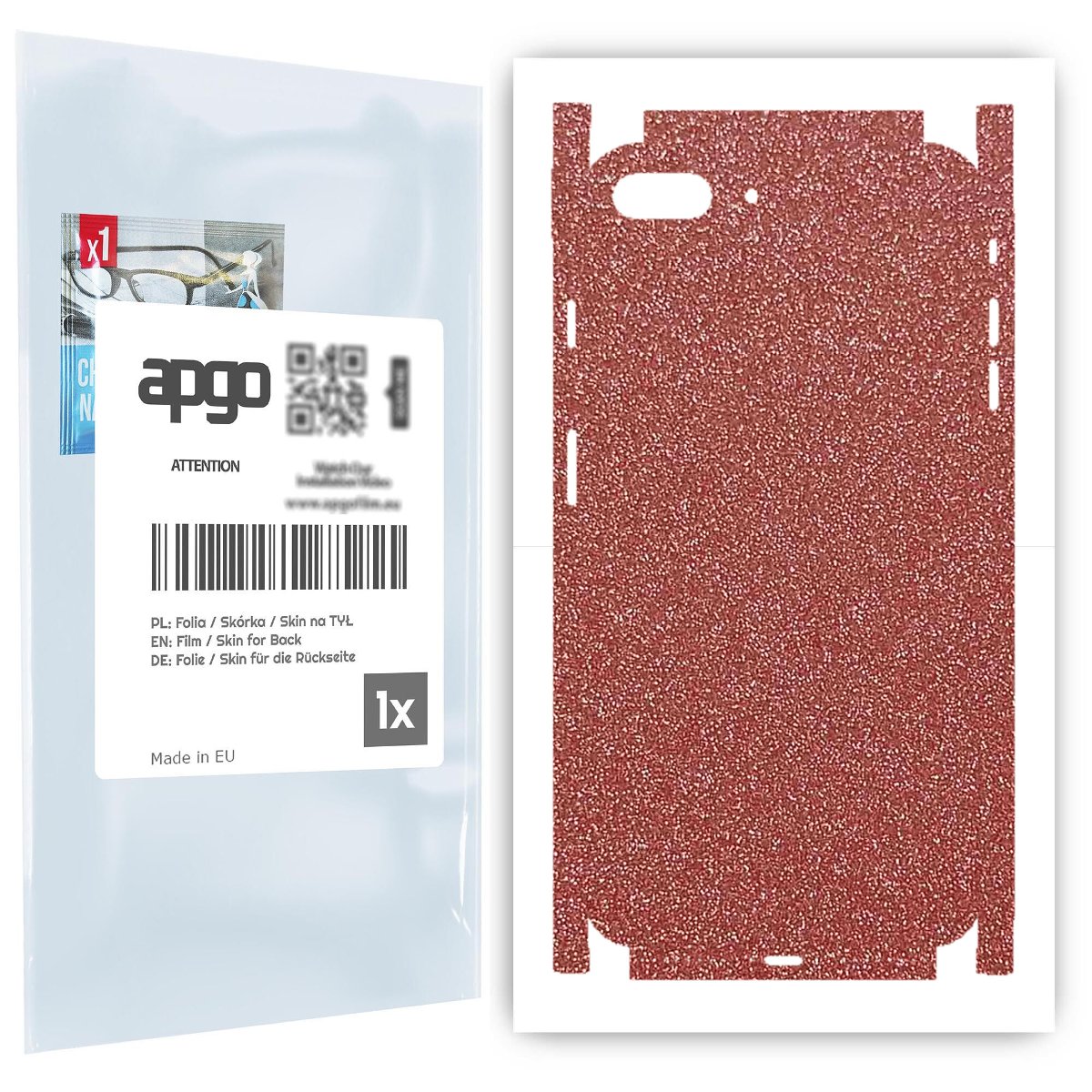 Folia naklejka skórka strukturalna na TYŁ+BOKI do Apple iPhone 7 Plus -  Brokat Brzoskwiniowy - apgo SKINS