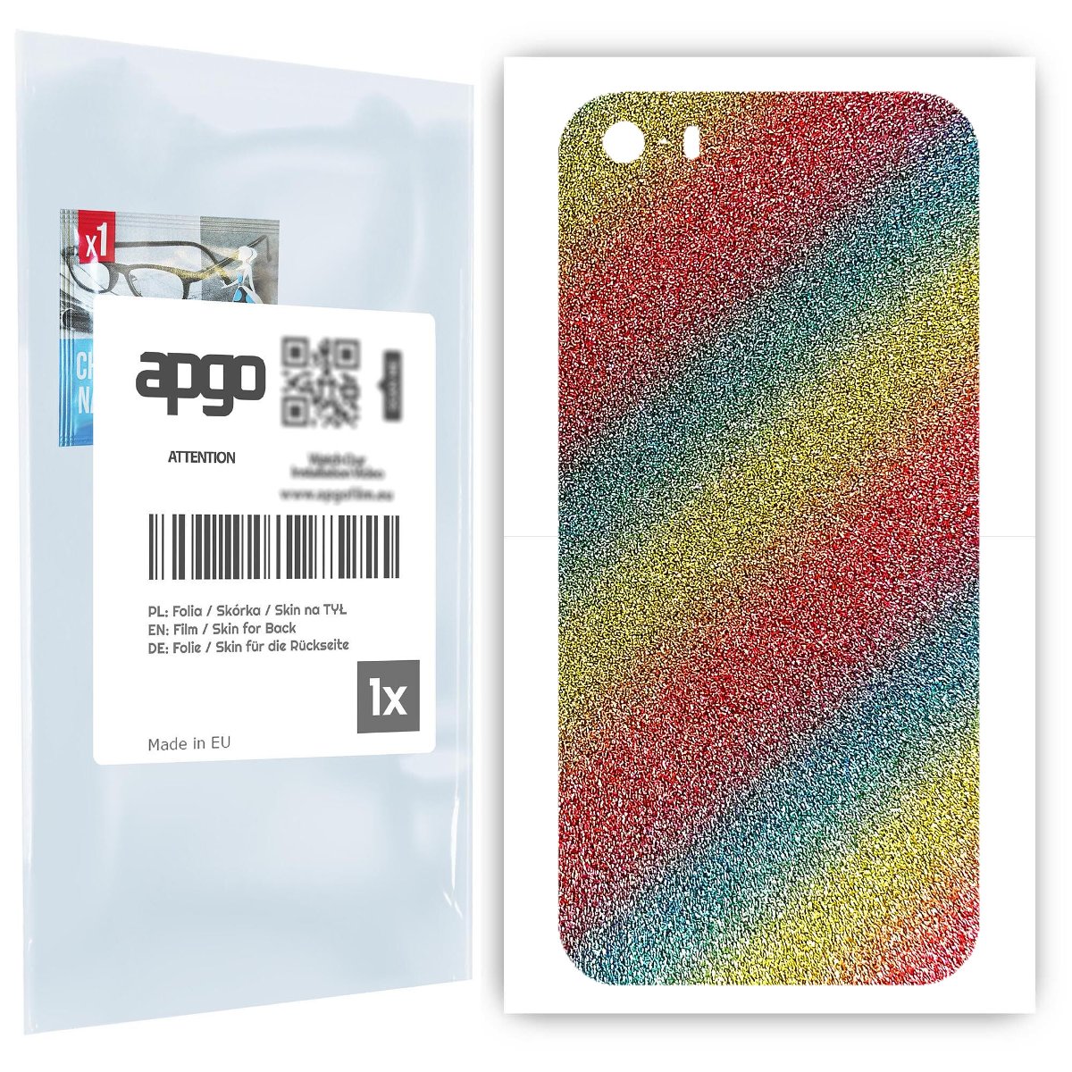 Folia naklejka skórka strukturalna na TYŁ do Apple iPhone 5s -  Brokat Tęcza - apgo SKINS