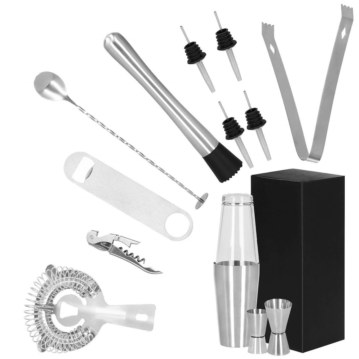 Springos Zestaw barmański 14 elementów do drinków shaker ze szklanicą srebrny KI0015
