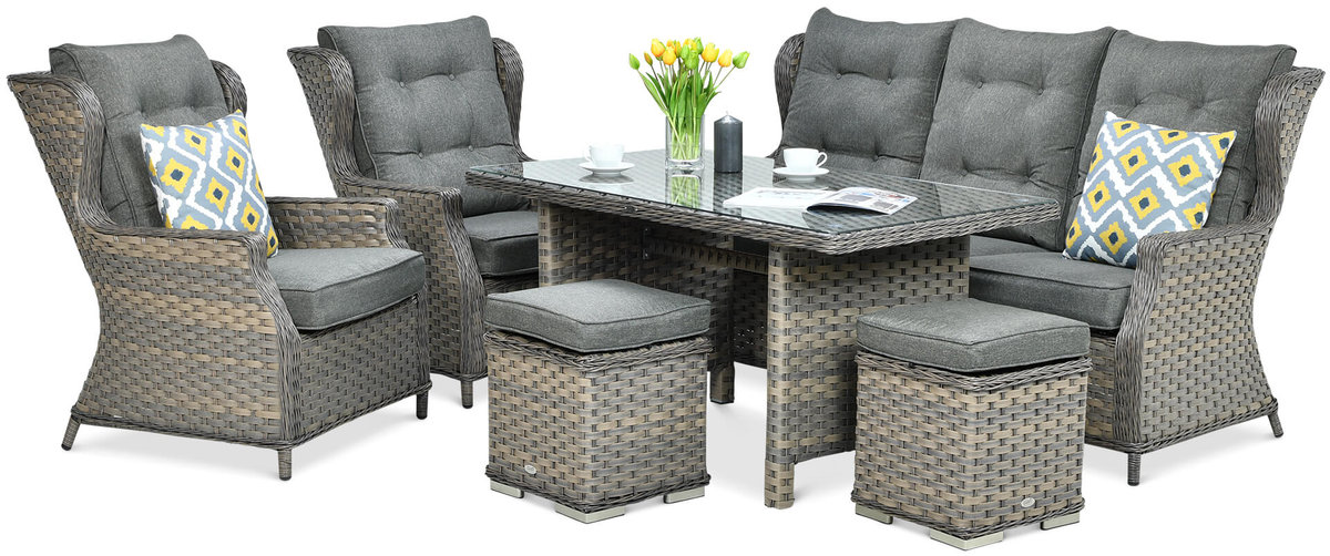 Meble Technorattanowe Trivento Dining 3 + Pufy Melange
