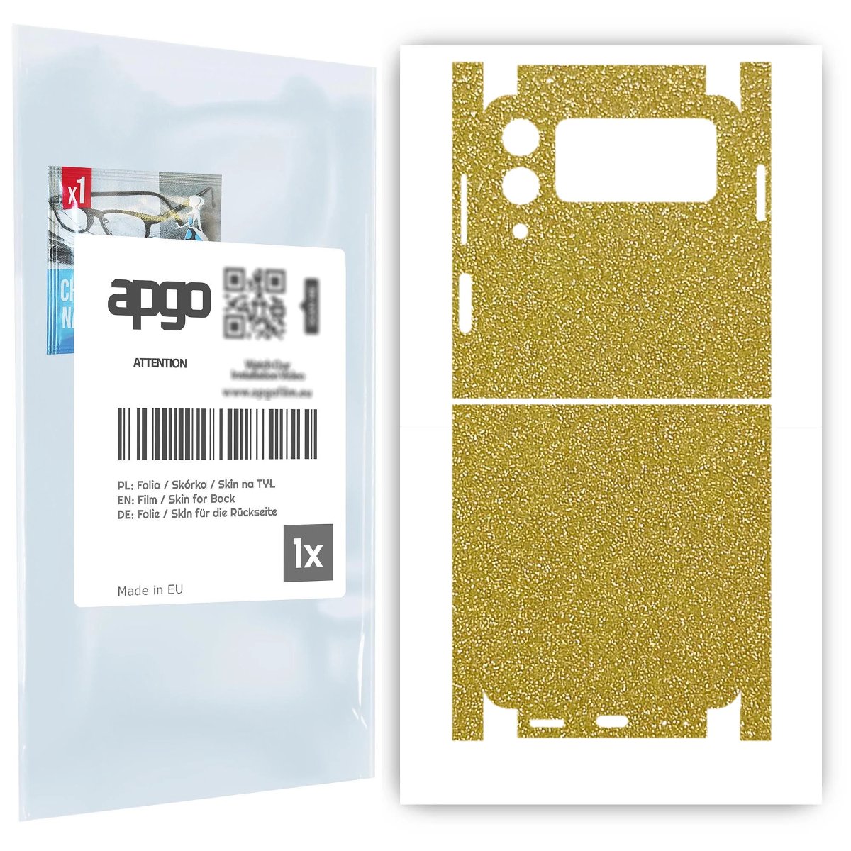 Folia naklejka skórka strukturalna na TYŁ+BOKI do Samsung Galaxy Z Flip 3 -  Brokat Złoty - apgo SKINS