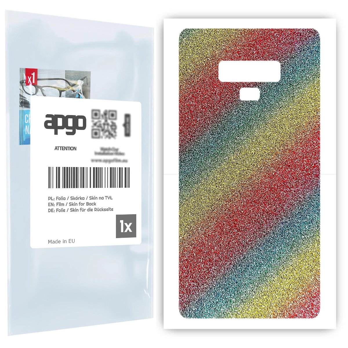 Folia naklejka skórka strukturalna na TYŁ do Samsung Galaxy Note 9 -  Brokat Tęcza - apgo SKINS