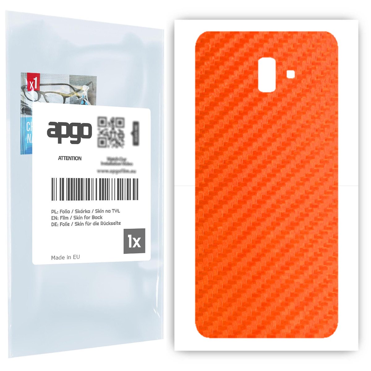 Folia naklejka skórka strukturalna na TYŁ do Samsung Galaxy J6+ -  Carbon Pomarańczowy - apgo SKINS