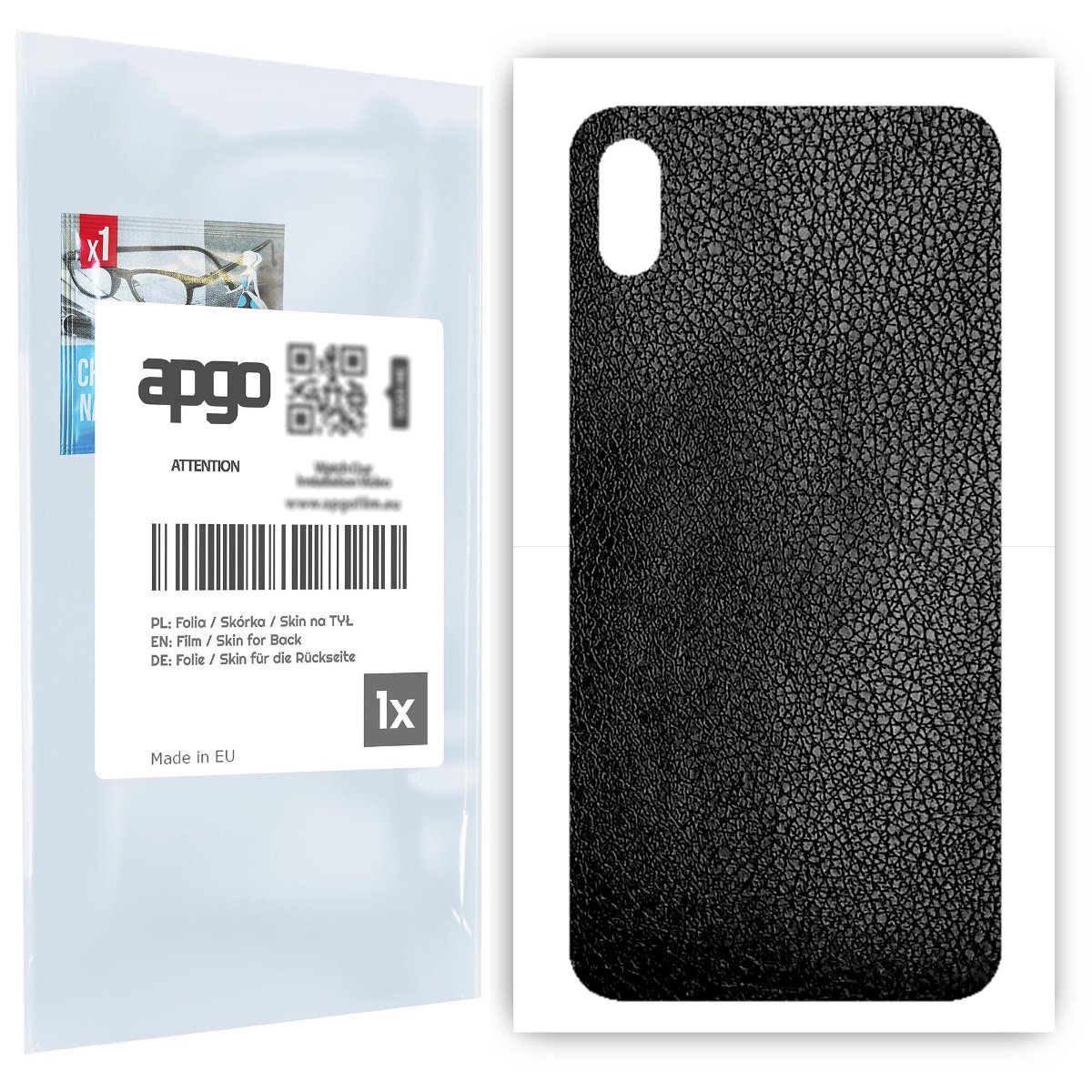 Folia naklejka skórka strukturalna na TYŁ do Apple iPhone XS Max -  Skóra Czarna - apgo SKINS