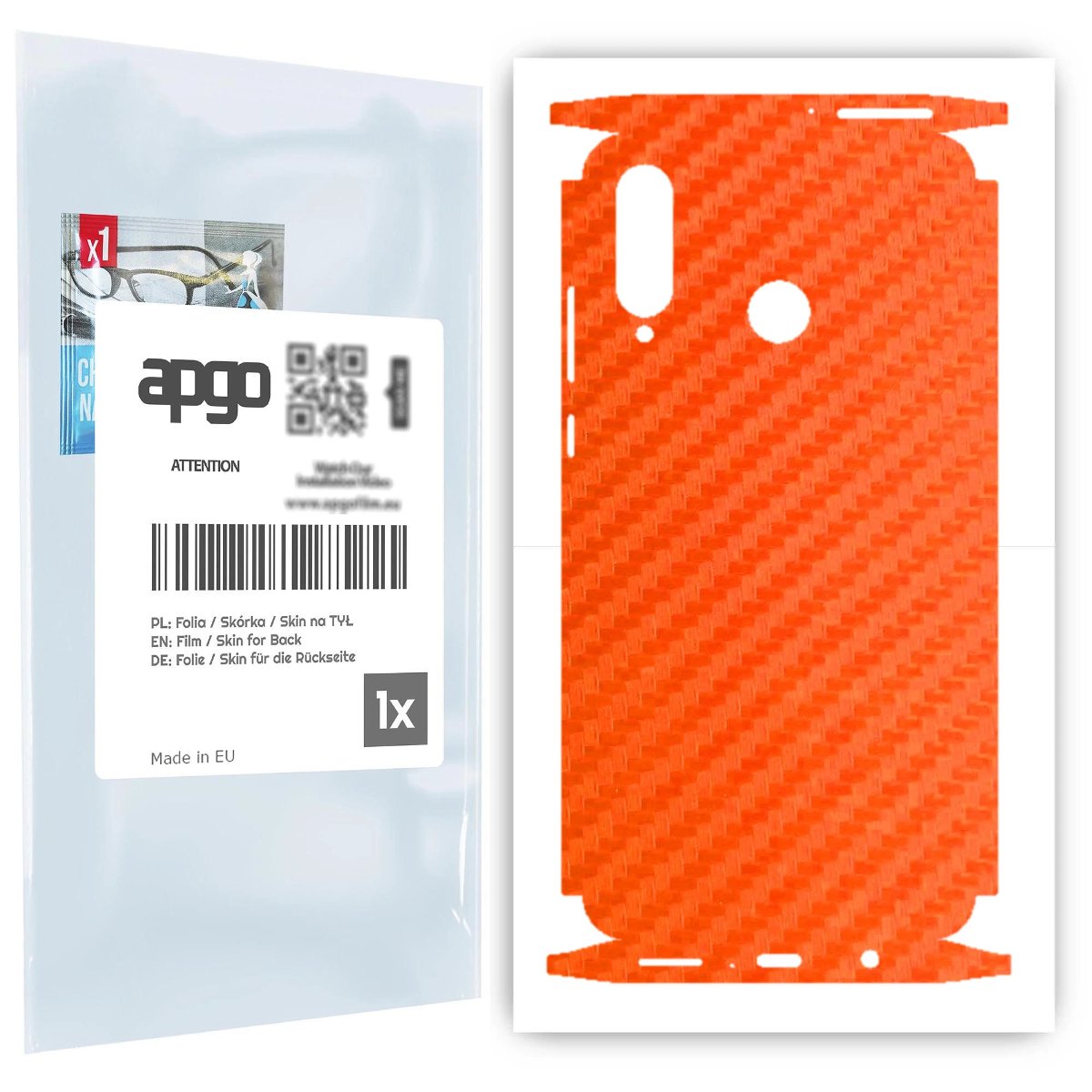 Folia naklejka skórka strukturalna na TYŁ+BOKI do Huawei P30 lite -  Carbon Pomarańczowy - apgo SKINS