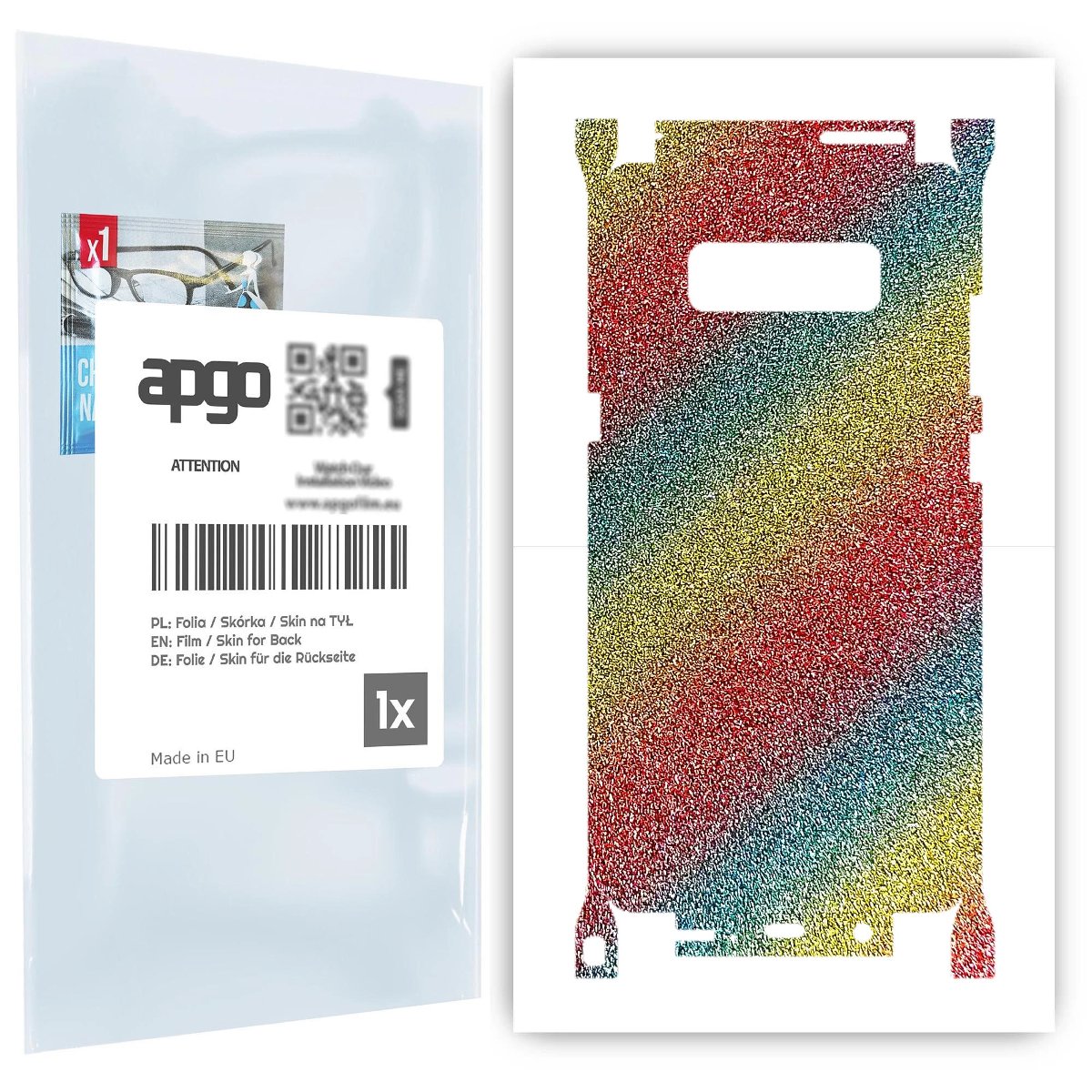 Folia naklejka skórka strukturalna na TYŁ+BOKI do Samsung Galaxy Note 8 -  Brokat Tęcza - apgo SKINS