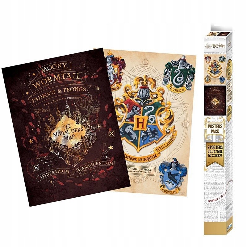 Zestaw2X Plakat Harry Potter 4 Domy Mapa Huncwotów
