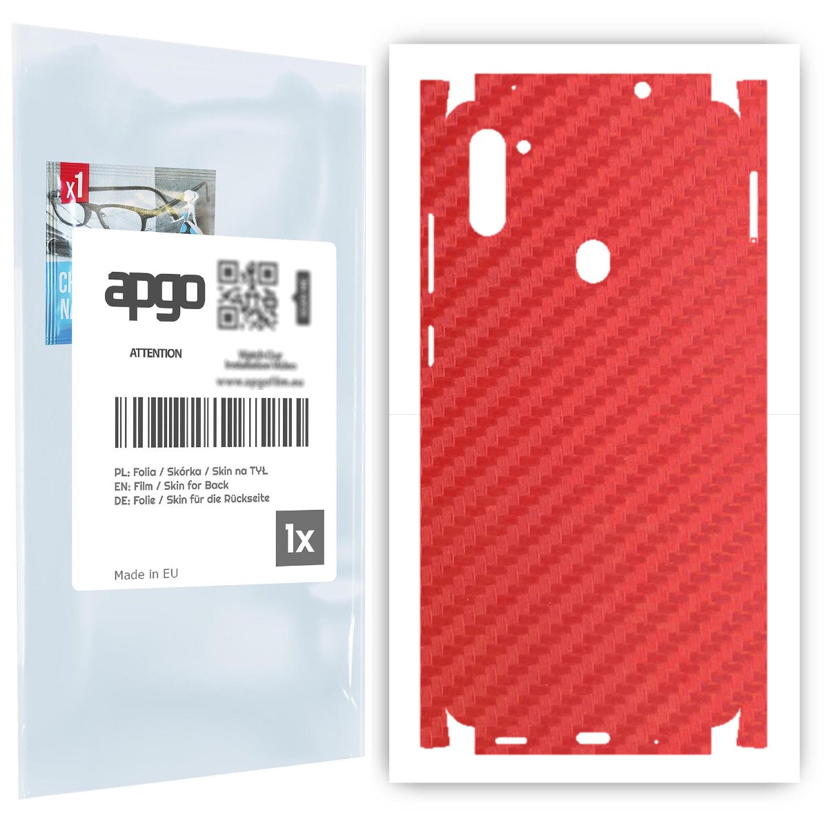 Folia naklejka skórka strukturalna na TYŁ+BOKI do Samsung Galaxy M11 -  Carbon Czerwony - apgo SKINS