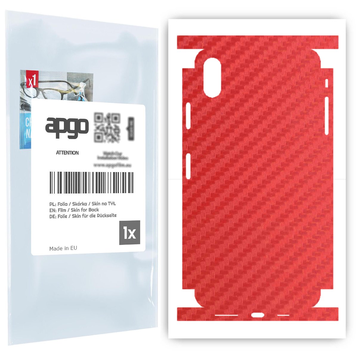 Folia naklejka skórka strukturalna na TYŁ+BOKI do Apple iPhone XS Max -  Carbon Czerwony - apgo SKINS