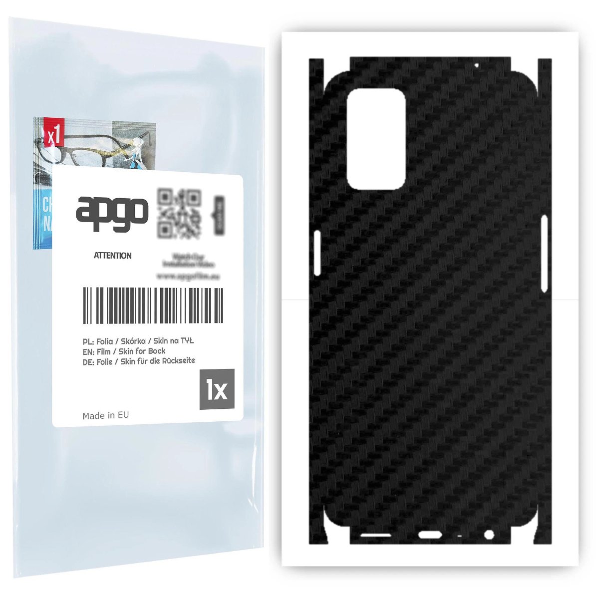 Folia naklejka skórka strukturalna na TYŁ+BOKI do Oppo A72 -  Carbon Czarny - apgo SKINS