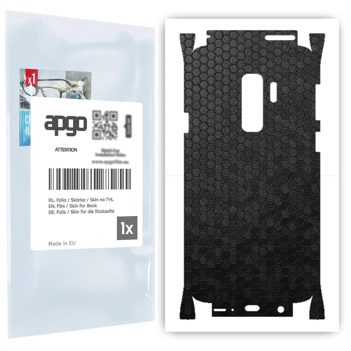 Folia naklejka skórka strukturalna na TYŁ+BOKI do Samsung Galaxy S9+ -  Plaster Miodu Czarny - apgo SKINS