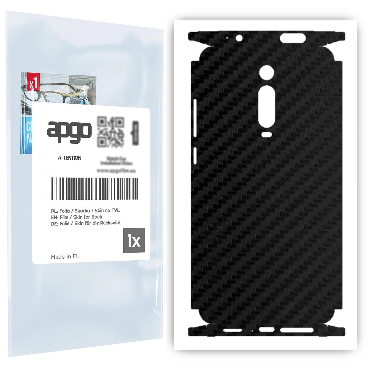 Folia naklejka skórka strukturalna na TYŁ+BOKI do Xiaomi Mi 9T Pro -  Carbon Czarny - apgo SKINS