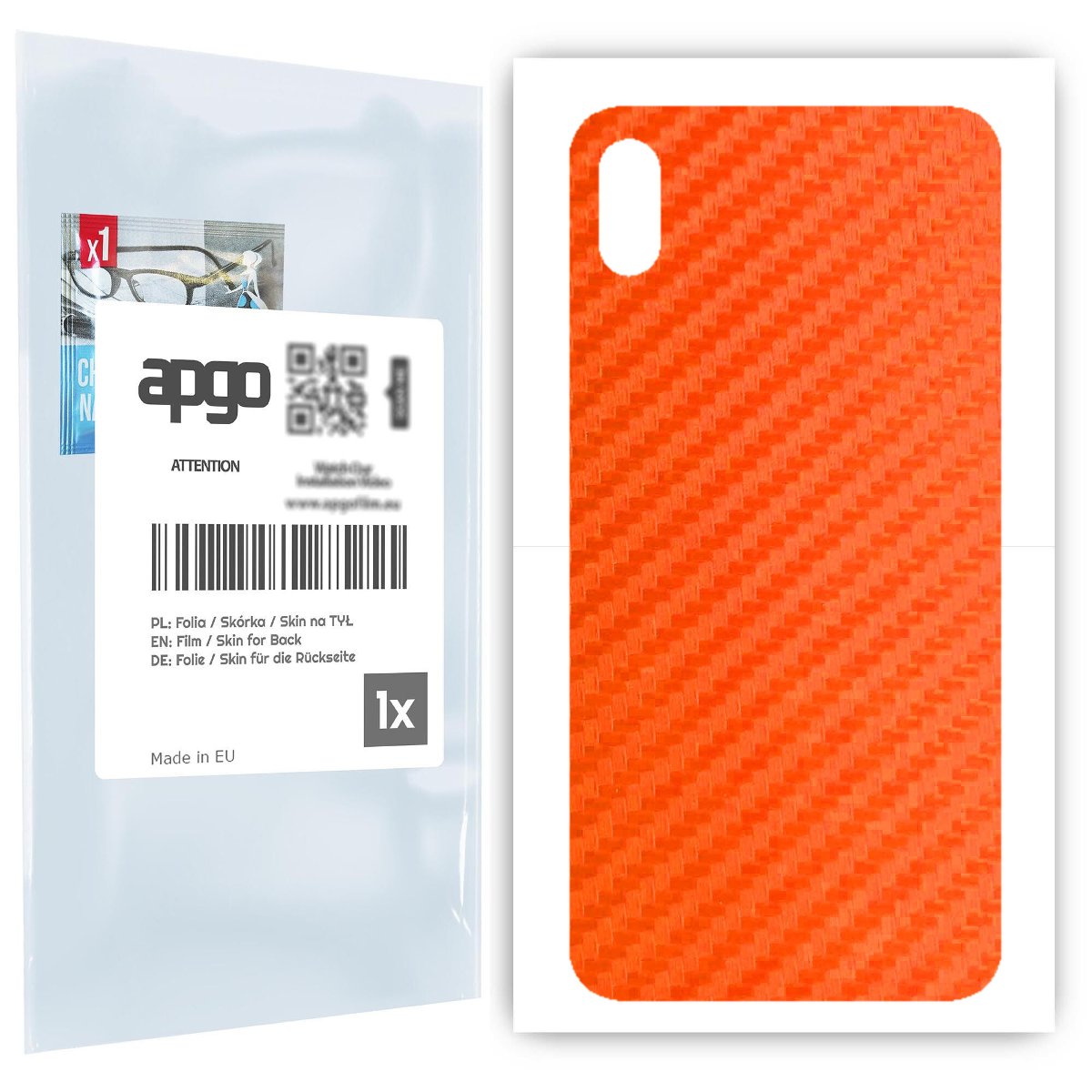 Folia naklejka skórka strukturalna na TYŁ do Apple iPhone XS Max -  Carbon Pomarańczowy - apgo SKINS