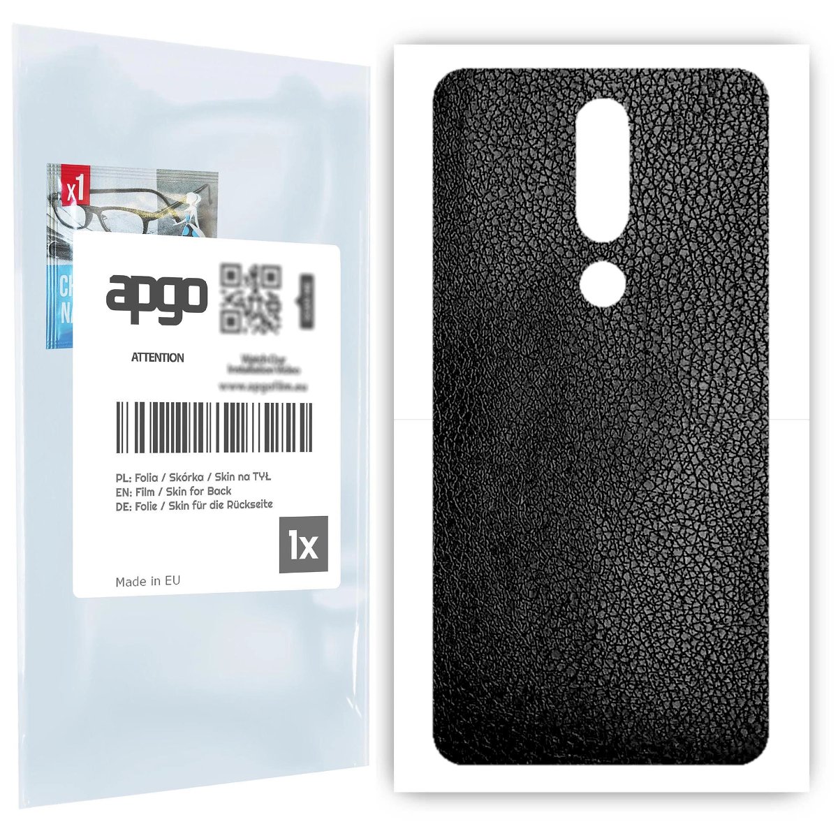 Folia naklejka skórka strukturalna na TYŁ do Nokia 5.1 Plus (Nokia X5) -  Skóra Czarna - apgo SKINS