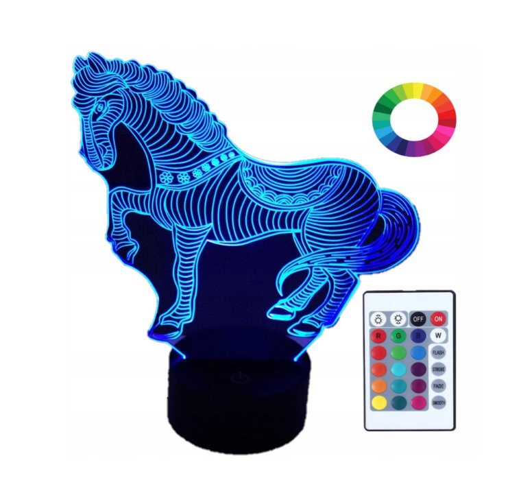 Lampka Nocna Koń Konik Grawer 3D Led Imię