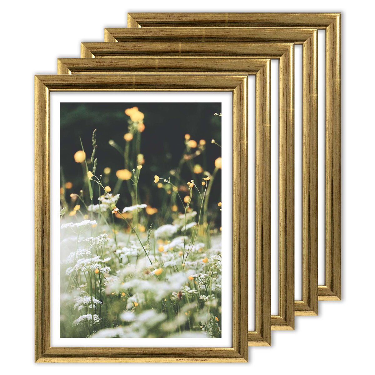 Zestaw Ramek Drewniany 5 Sztuk 10X15 Cm Złote Ramy